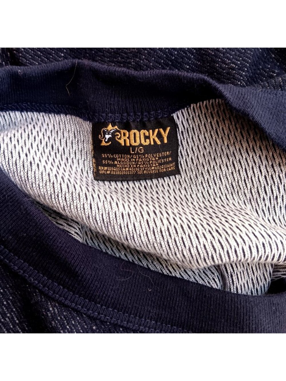 Large Vintage waffler Logger Shirt 1990's Rocky Mens Navy Blue Thermal L Sleeve